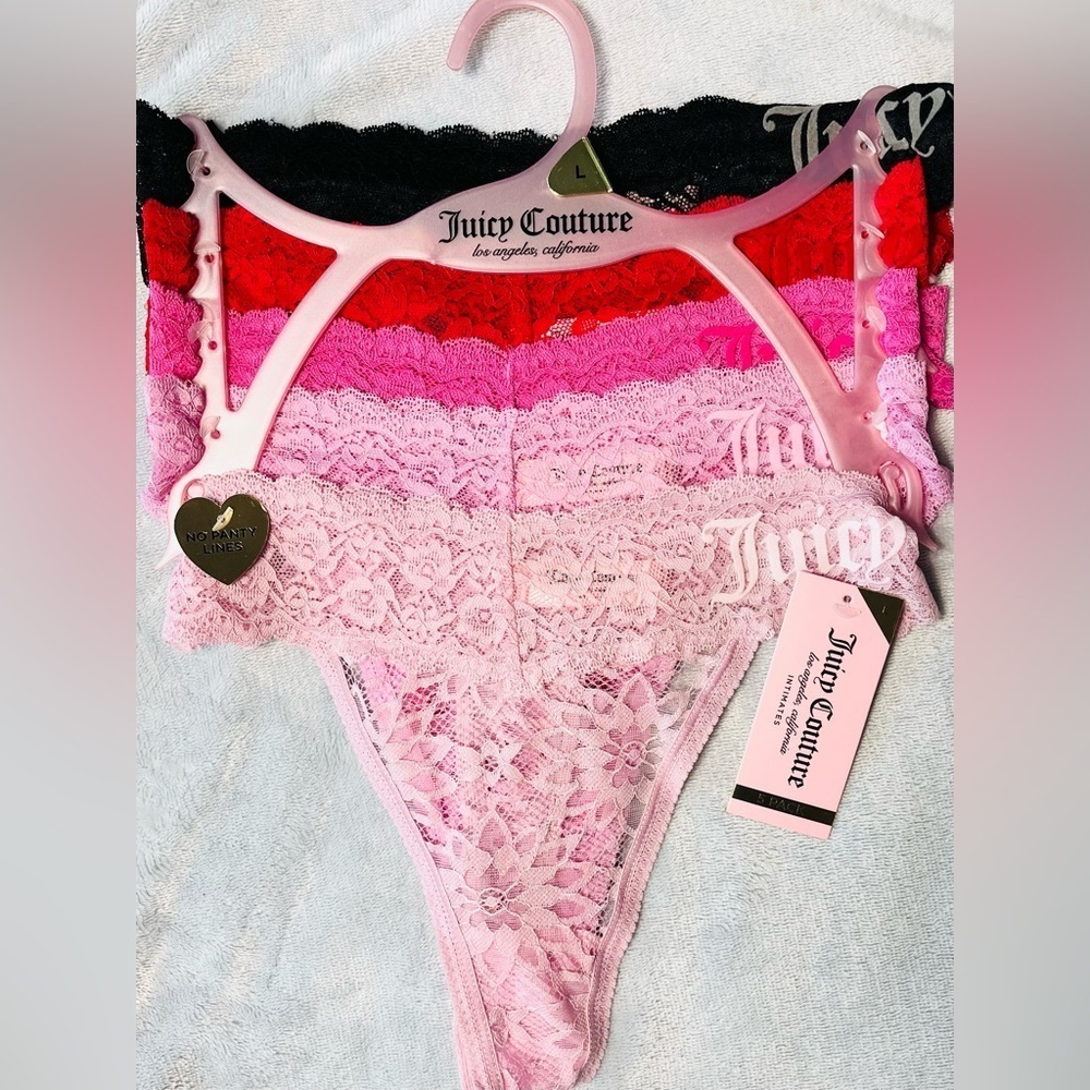 Juicy Couture Large 5 Pack Lace Thong Panties Multicolor Underwear NWT